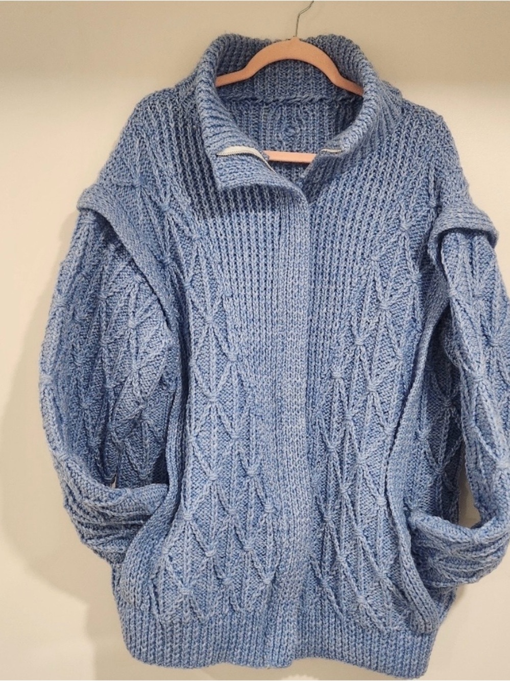 EUC handmade Chunky Cable Knit Blue Women's Cardigan/Sweater sz XL/1X
